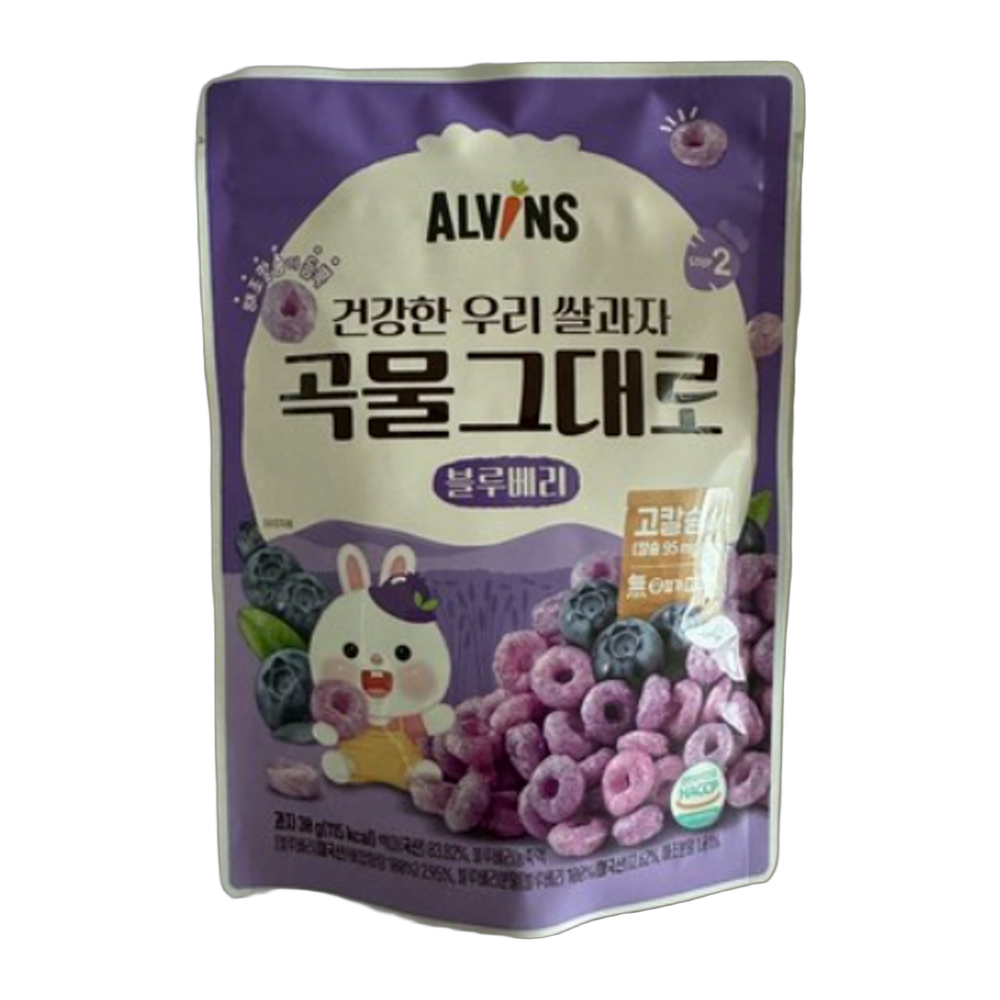 킨즈푸드 / 경기도 부천시 도약로 261 대우테크노파크A동 503호, 509호, B동 406 엘빈즈 건강한 우리 쌀과자 곡물그대로 30g 6개 블루베리맛