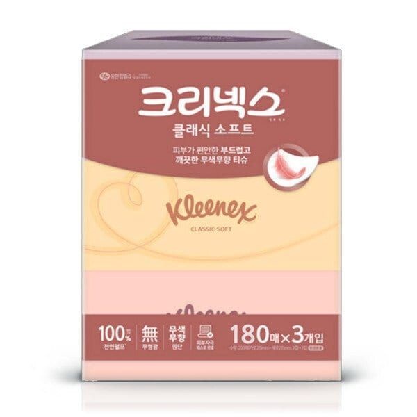 크리넥스 클래식 소프트 미용티슈 무향 180매 3입 1팩 프리미엄 화장지