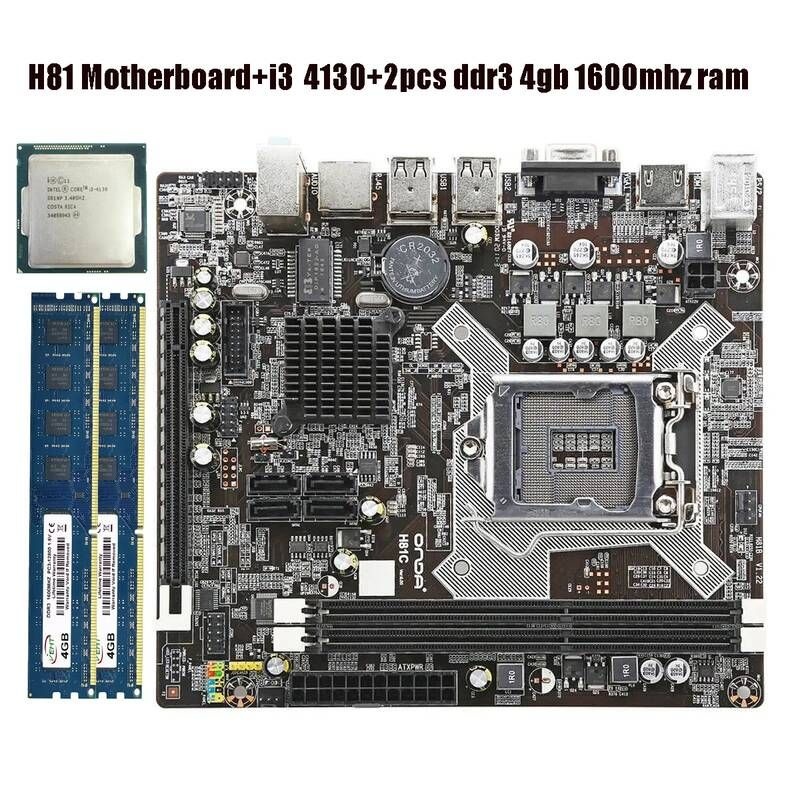 [해외] 마더보드 메인보드 H81M-E/M51AD/DP MB 인텔 H81 PC 마더 보드 LGA 1150 MATX + i3 41300CPU 2개 ddr3 4gb 1600mhz ram 메인