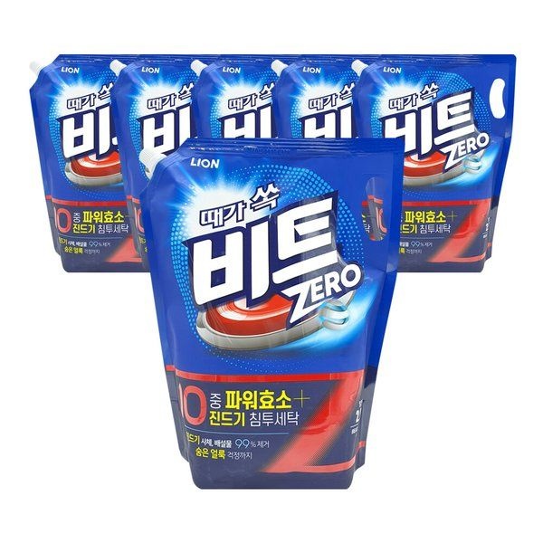 비트 비트제로 액체세제 일반용 리필 2L6개 파우치 세탁기 액상 세탁세제 고농축 빨래