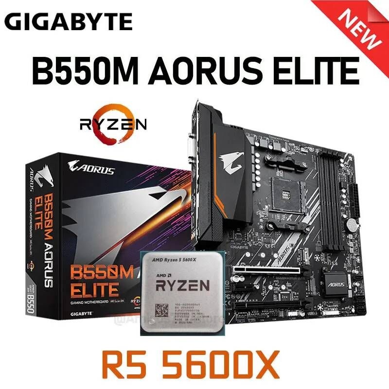 [해외] 마더보드 메인보드 AMD-마더보드 슈트 소켓 AM4 메인 보드 키트 기가바이트 GA B550M AORUS ELITE 포함 Ryzen 5 5600X R5 CPU
