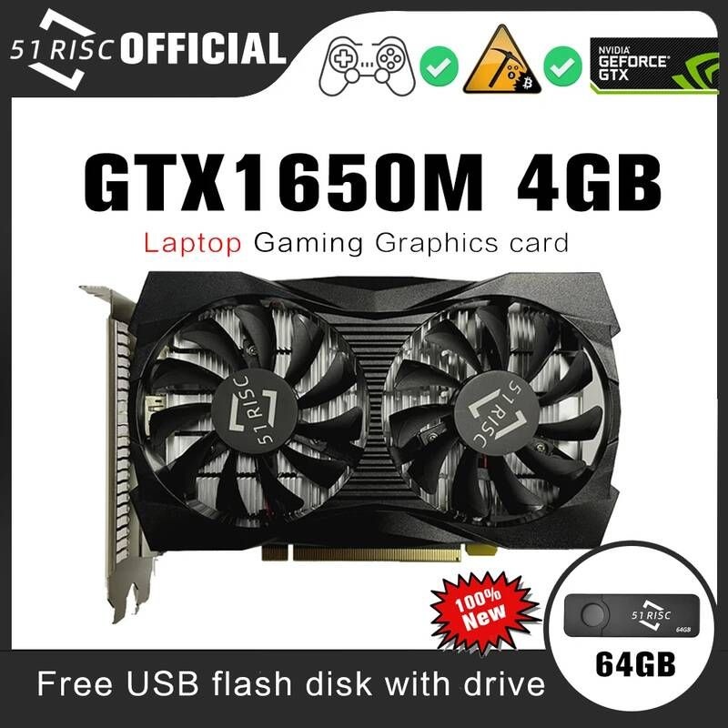 [해외] SHELI 51RISC GeForce GTX1650M 4GB 데스크탑 그래픽 카드 게임용 128Bit GDDR6 칩 PCI Express 3.0 HDCP 레디 비디오