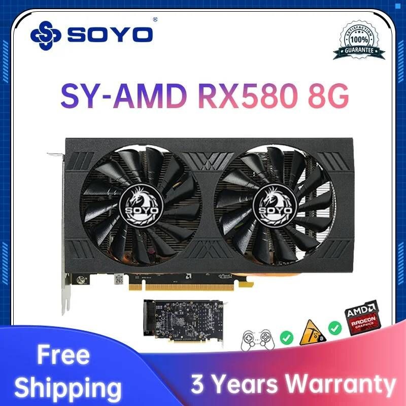 [해외] SOYO-그래픽 카드 amd rx580 8gb 2048sp 게임 gddr5 256bit pci express 3.0 x 16 radeon gpu 데스크탑 컴퓨터 그래픽