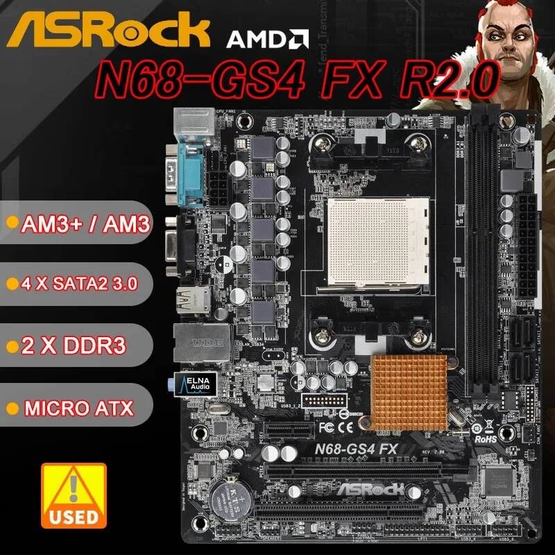 [해외] 마더보드 메인보드 AM3 + 마더 보드 ASRock N68-GS4 FX R2.0 DDR3 1866 16GB USB 2.0 마이크로 ATX AMD Phenom II X6 X4 X3 X2 CPU
