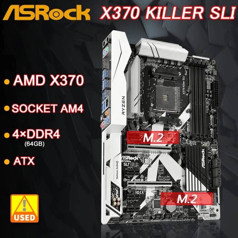 [해외] 마더보드 메인보드 X370 AM4 ASRock 킬러 SLI DDR4 64GB PCI-E 3.0 USB3.0 2 x M.2 SATA III ATX AMD 라이젠/7 세대 A 시리즈 cpu 용