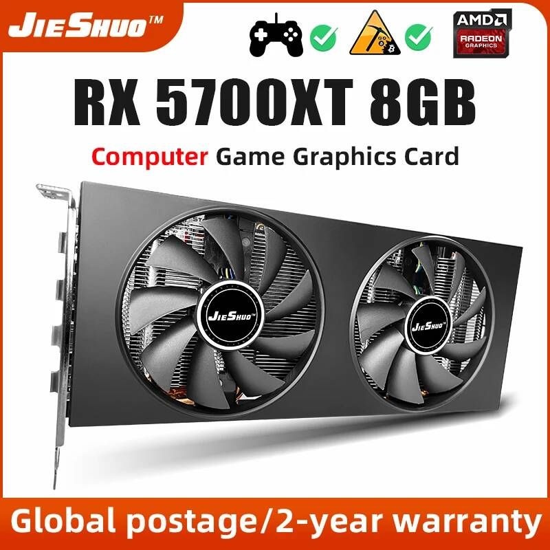 UnKnown [해외] JIESHUO-AMD 비디오 카드 Radeon RX5700XT 8G 그래픽 GDDR6 메모리 PCIE16x4.0 256Bit 게임용 데스크탑 컴퓨터