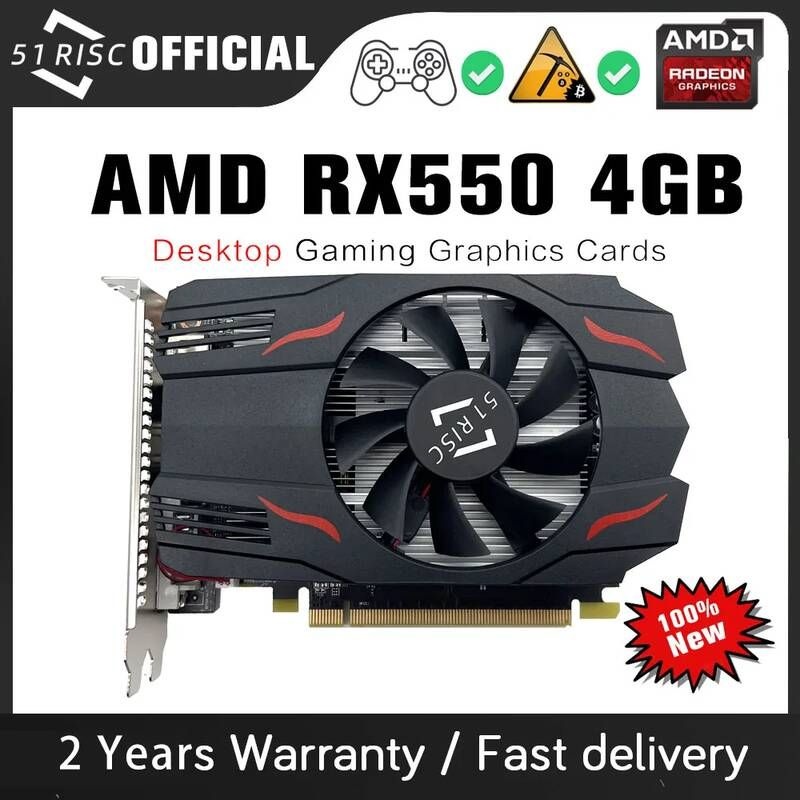 [해외] SHELI-51RISC RX550 4GB 비디오 카드 GPU 128Bit GDDR5 그래픽 PC 데스크탑 컴퓨터 게임 용 PCI-E X16