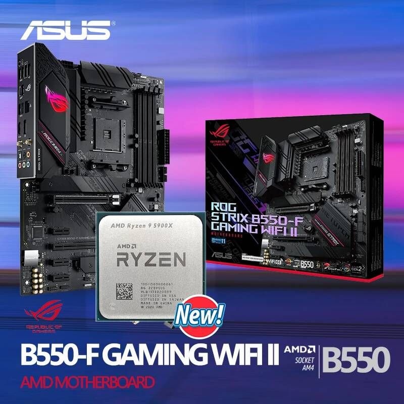 UnKnown [해외] 마더보드 메인보드 AMD Ryzen 9 5900X R9 + ASUS ROG STRIX B550-F 게임 WIFI II AM4 ATX 마더 보드 원래 데스크탑 모두 그러나 팬