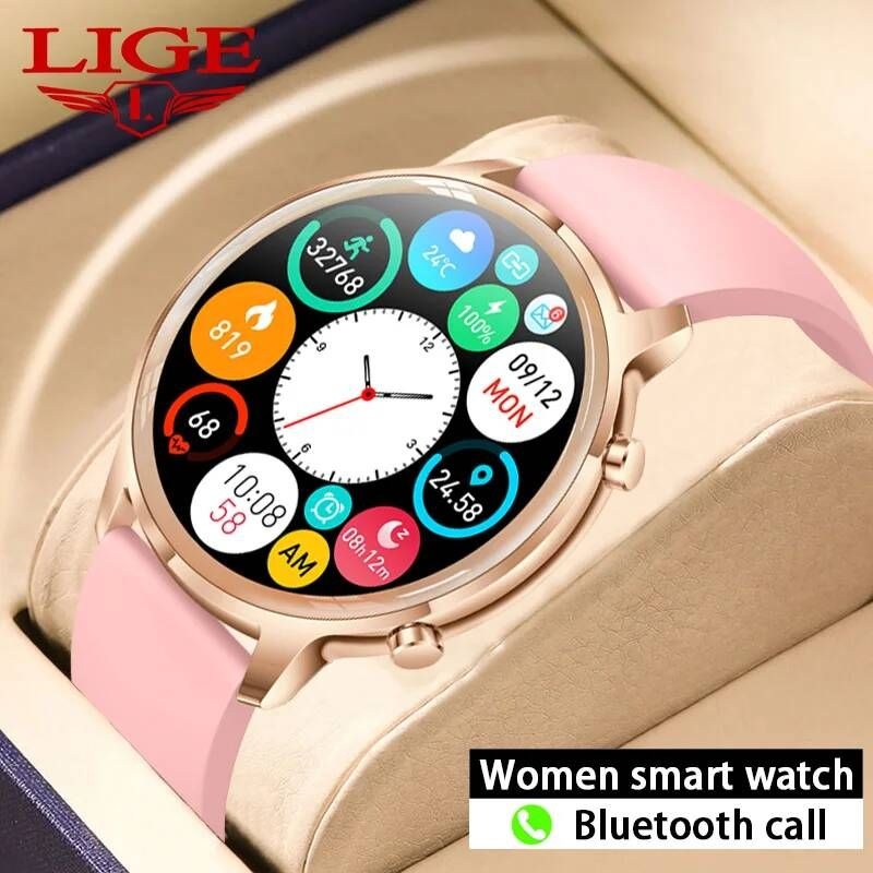 [해외] 스마트워치 LIGE 방수 스마트 워치 Smart시계 블루투스 통화 음악 재생 심장 박동 모니터 iOS 안드로이드 여성 선물