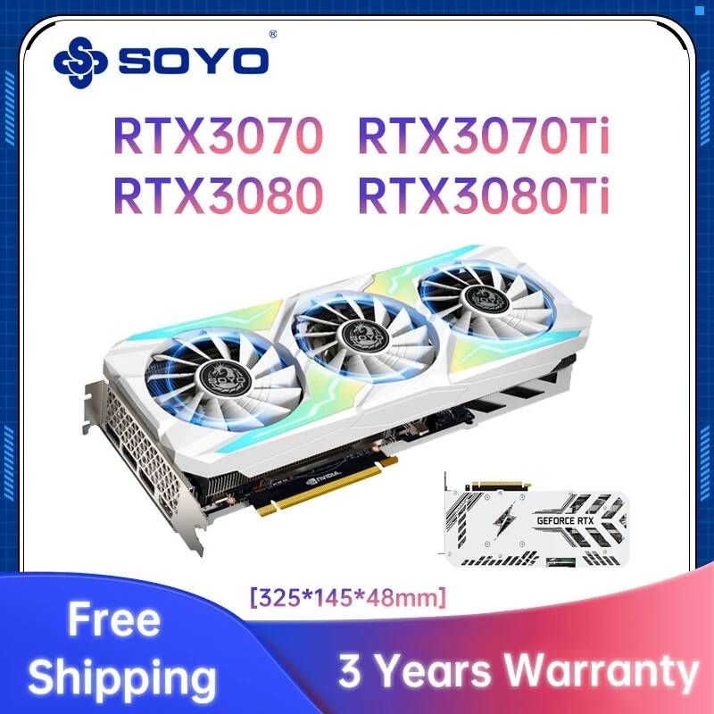 [해외] SOYO GeForce RTX3070Ti RTX3080Ti 게임 그래픽 카드 GDDR6 256Bit 데스크탑 컴퓨터 독립형 PCI Express X16 4.0