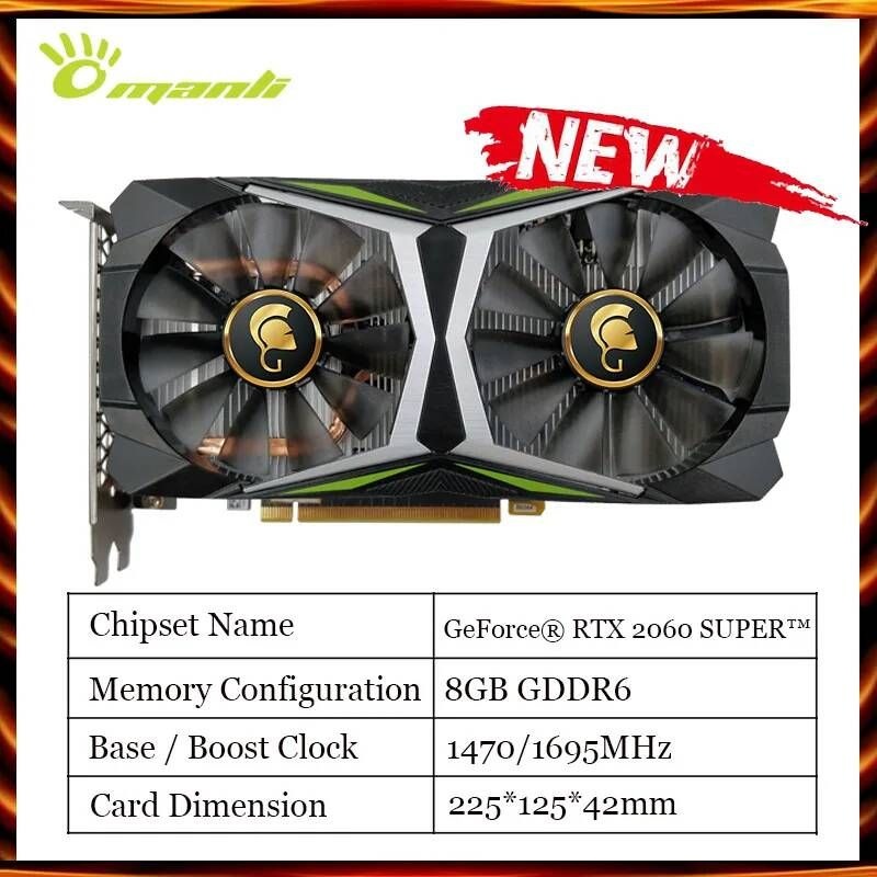 UnKnown [해외] 100% GPU MANLI GeForce RTX 2060 슈퍼 Gallardo 8GB 그래픽 카드 GDDR6 256Bit 방열판 트윈 쿨러 게임용