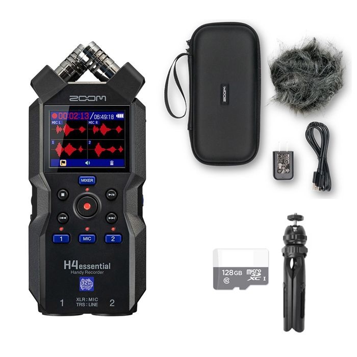 정품 국내발송 풀패키지 ZOOM H4 essential(메모리128GB+악세사리팩+삼각대포함)정품만 AS가능 오디오장비 H4E 에센셜