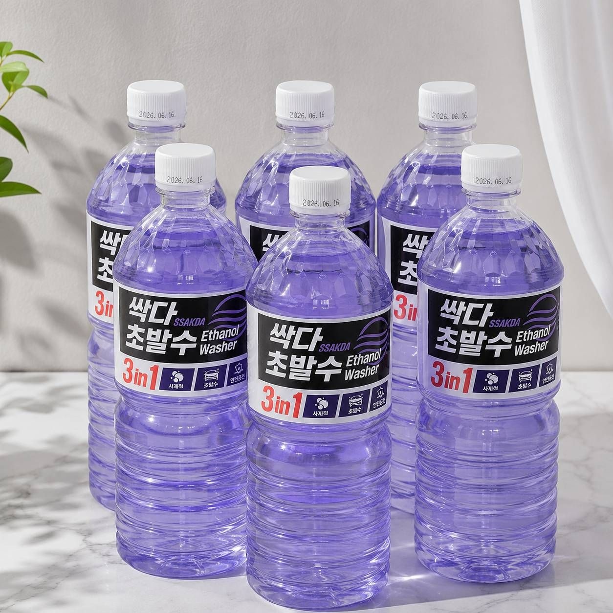 싹다 3in1 초발수코팅 워셔액 에탄올 강력한 세정 광택 사계절 1.8L 6개
