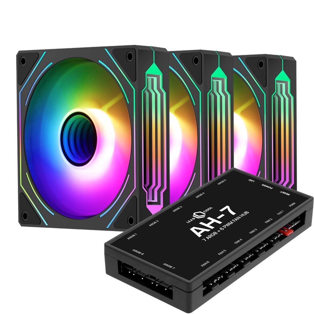 세고텝 120mm 쿨러 블랙 3팩+컨트롤러 키트 HB12 ARGB PWM 리버스