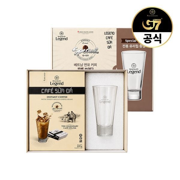 G7 커피 G7커피 쭝웬 레전드 연유커피 쓰어다 글라스컵 선물세트 25g 9개입 X 2개 (18개입)