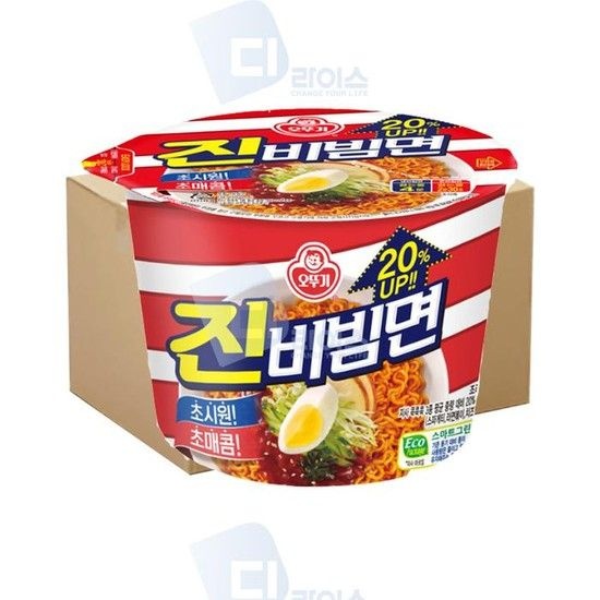 오뚜기 진비빔면 큰컵 12개 컵라면 매콤한 시원한 여름 간식 야식 캠핑 편의점 식사 종이용기 냉온 조리 (45921979)