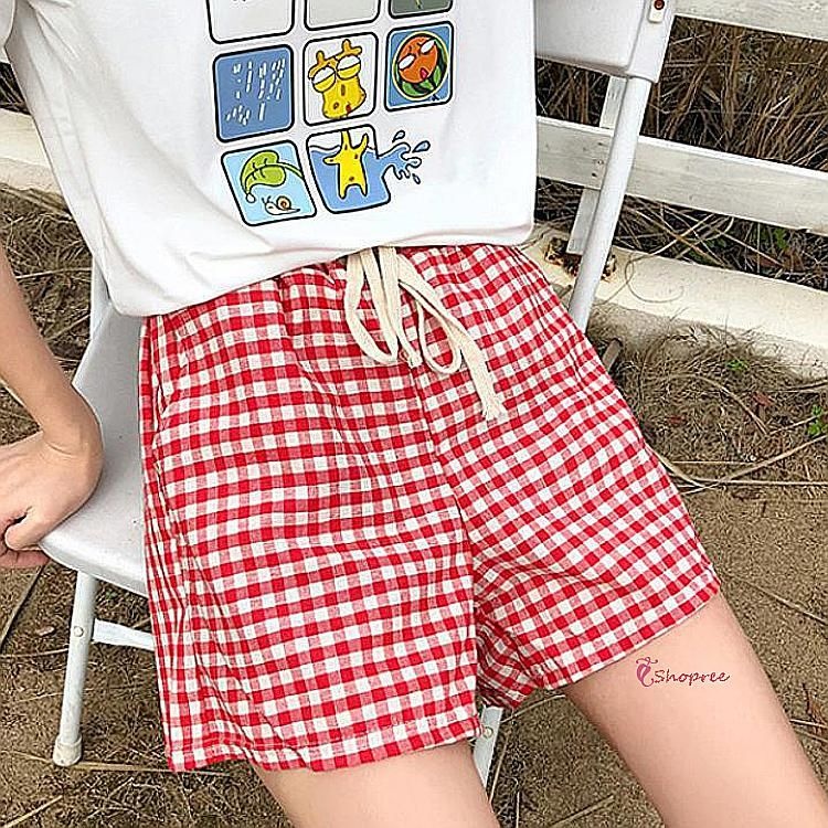 린넨반바지 레드 여성 체크 여름 블랙 여자 마바지 편한 고무줄 밴딩 마반바지mno560