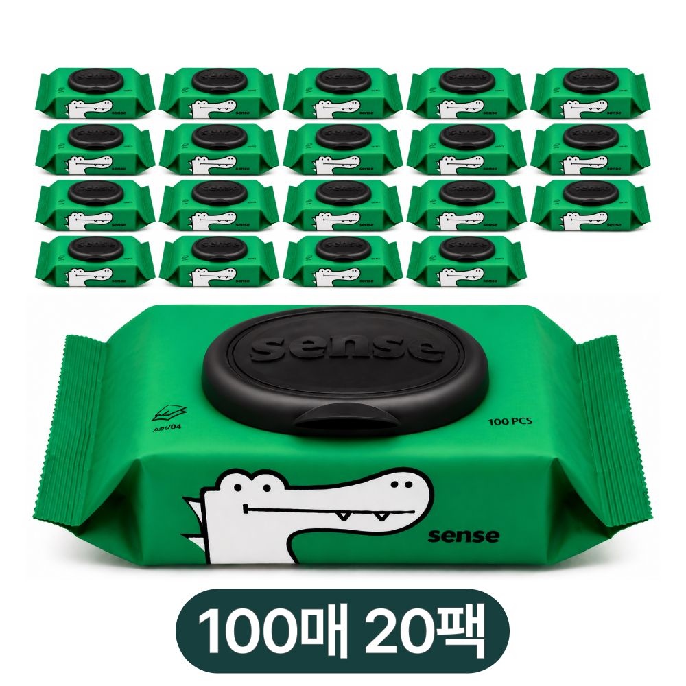 [오늘출발] 센스 악어 물티슈 캡형 100매 20팩 대용량 주방용품 청소용