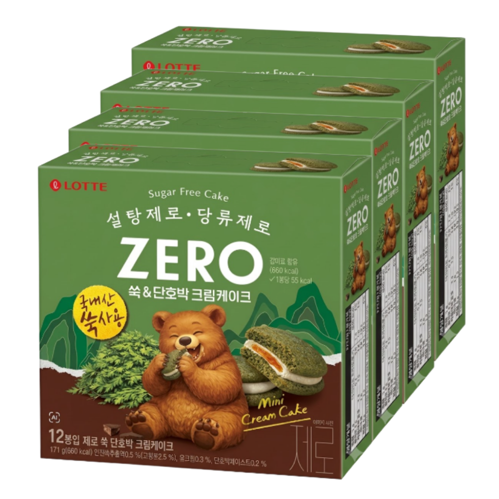 롯데리아 롯데웰푸드 ZERO 쑥&단호박 우유크림 케이크 171g x 4개