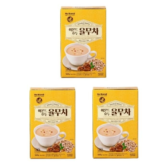 노브랜드 아몬드 호두율무차 30개입 540g x3개 학교 사무실 탕비실 음료 Tea Time 디저트 캠핑