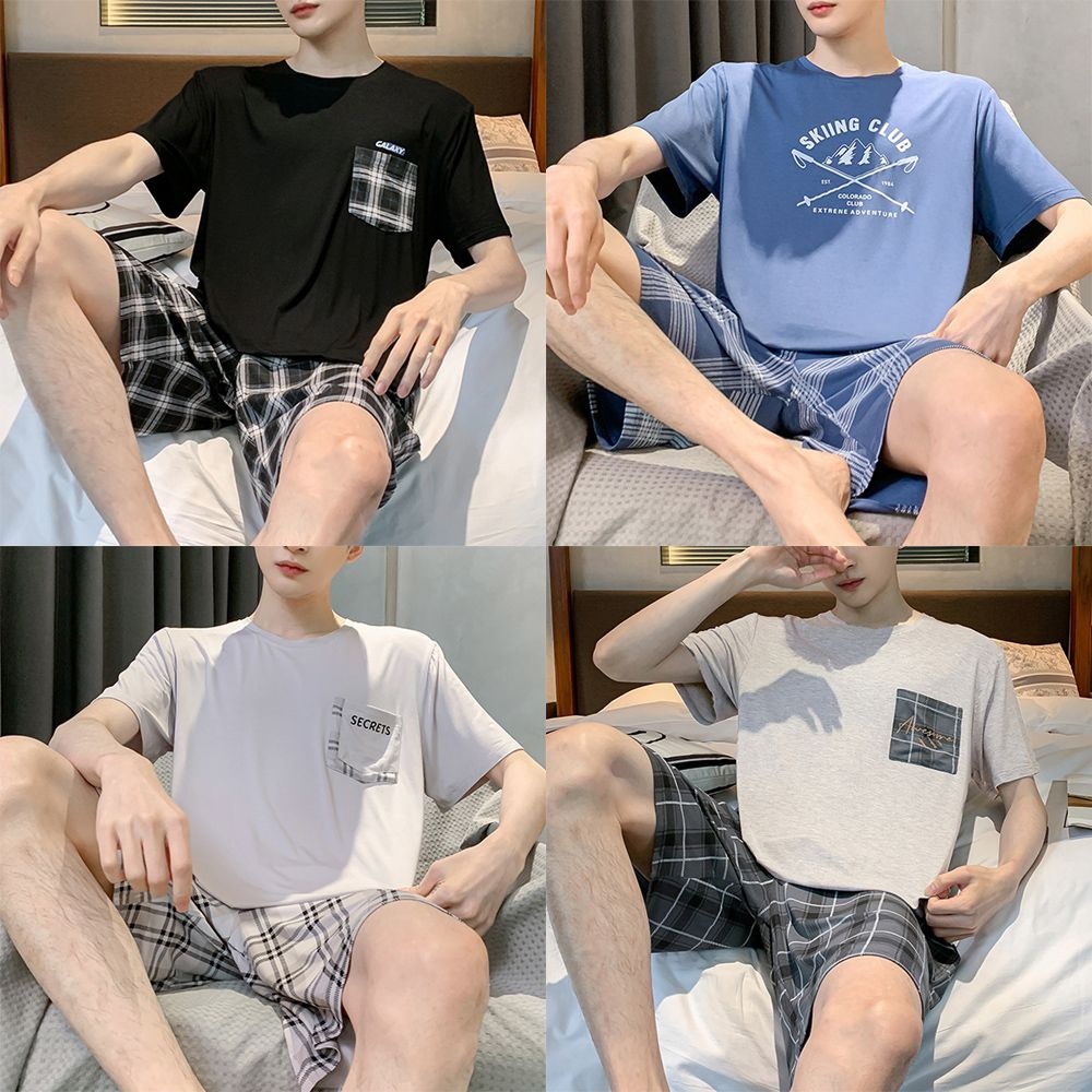 남성 고급 모달 데일리 반팔 반바지 잠옷 세트