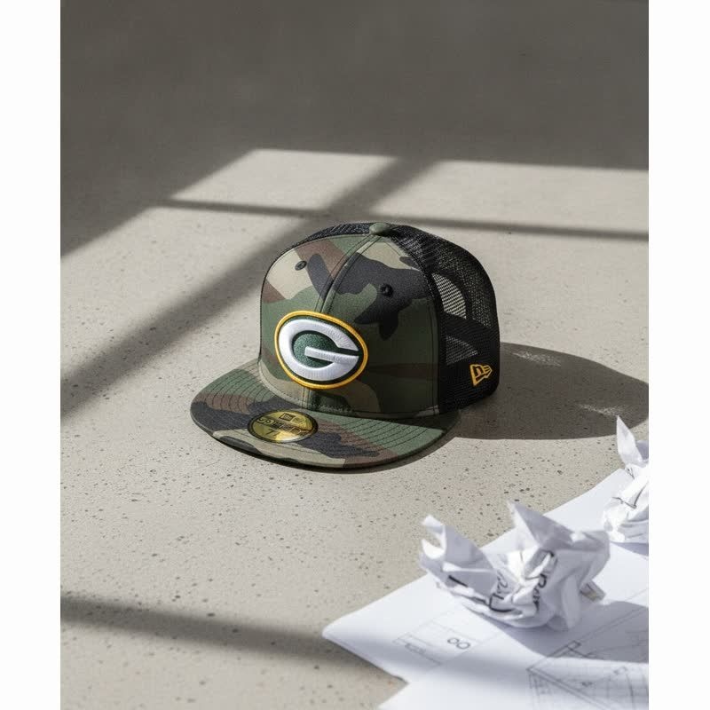 뉴에라 NFL 그린베이 패커스 메쉬 피티드캡 우드랜드 카모 블랙 15131685 (712(59.6cm))