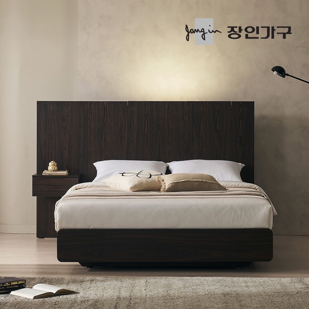 장인가구 까르뎅차콜 E0등급 LED 호텔 평상형 침대 프레임 Q +400협탁1