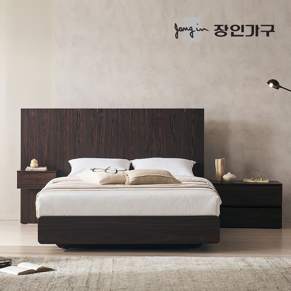 장인가구 까르뎅차콜 E0등급 LED 호텔 평상형 침대 프레임 Q +유로탑