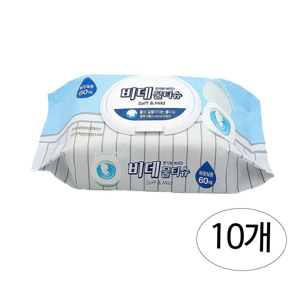 화장실휴지 샤인 물에 녹는 비데물티슈 캡형 60매X10팩