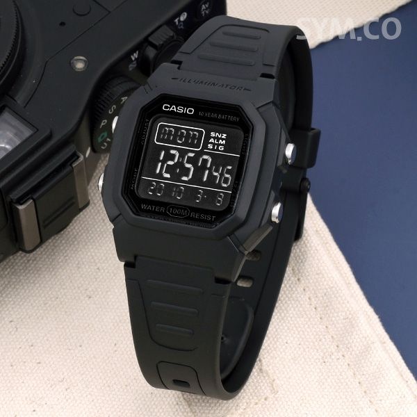 카시오 W-800H-1B 군인 군용 스퀘어 전자 올블랙 남자 우레탄 시계 e14