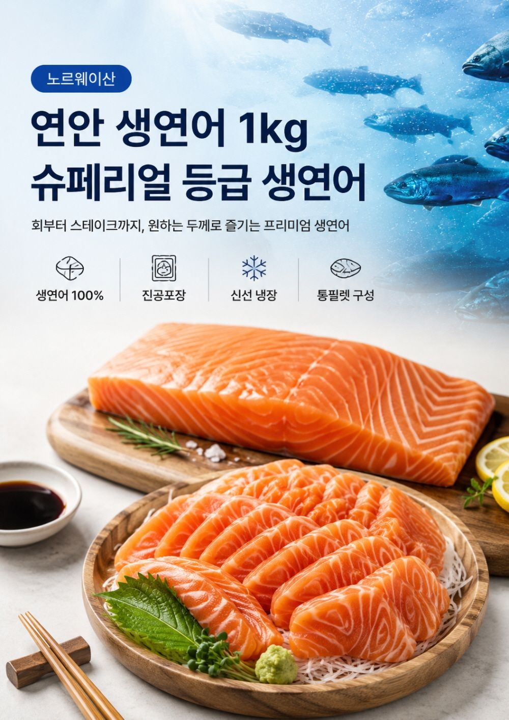[롯데온]노르웨이산 생연어 몸뱃살 1kg 슈페리얼등급(34,960/무배)