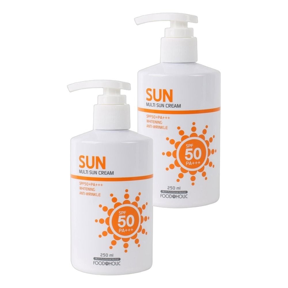 푸드어홀릭 썬블럭 멀티 선크림 펌프형 250ml 2개 물놀이 눈안따가운 피부과 선크림