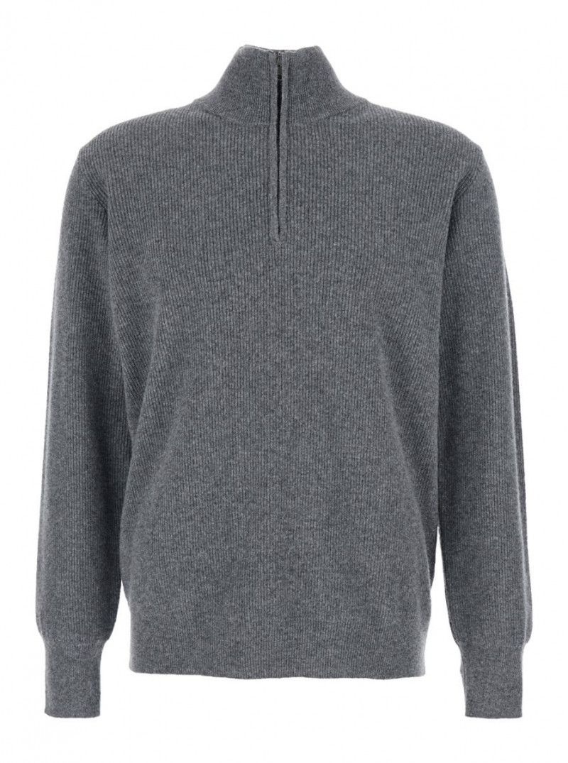 로베르토 콜리나 25FW 로베르토콜리나 Grey Ribbed 니트 스웨터 With High 넥 앤 하프 집 Closure In 울 Man 253M21315M2118