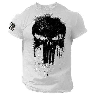 男 Tシャツ 男性マスレット Tシャツティーメンズ3Dプリント軍事愛国スケルトンドロップオーバーサイズ スポーツウェア 衣料品 トップティー