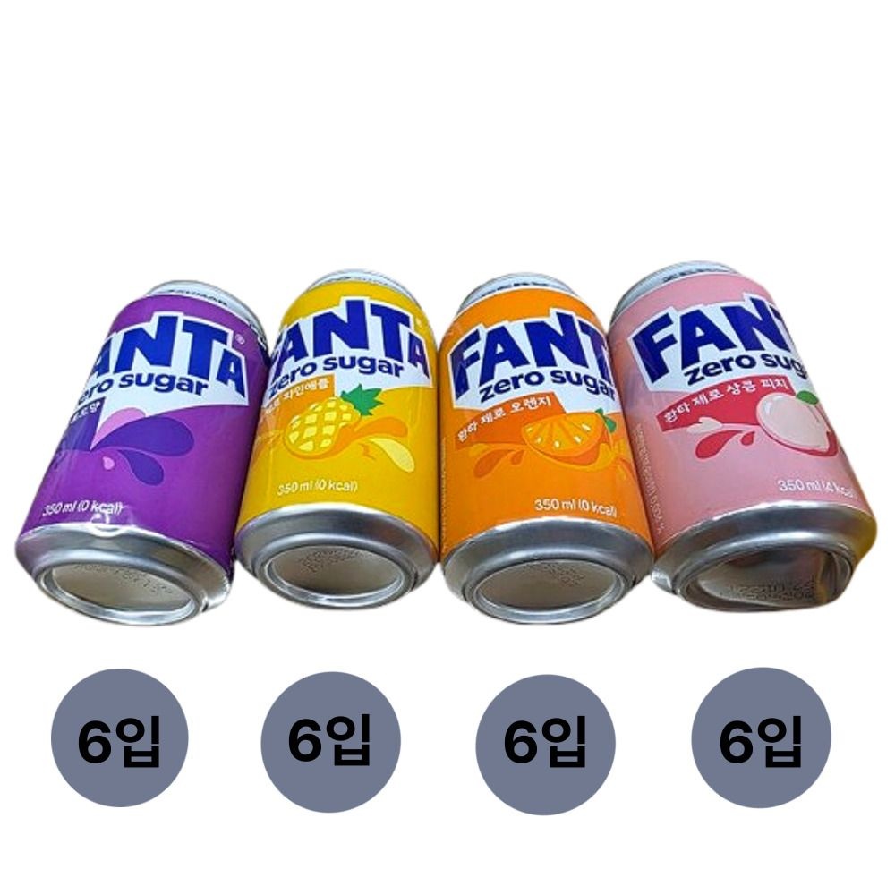 환타 제로 오렌지+파인+포도+피치 350ml 4종 6입 총 24캔