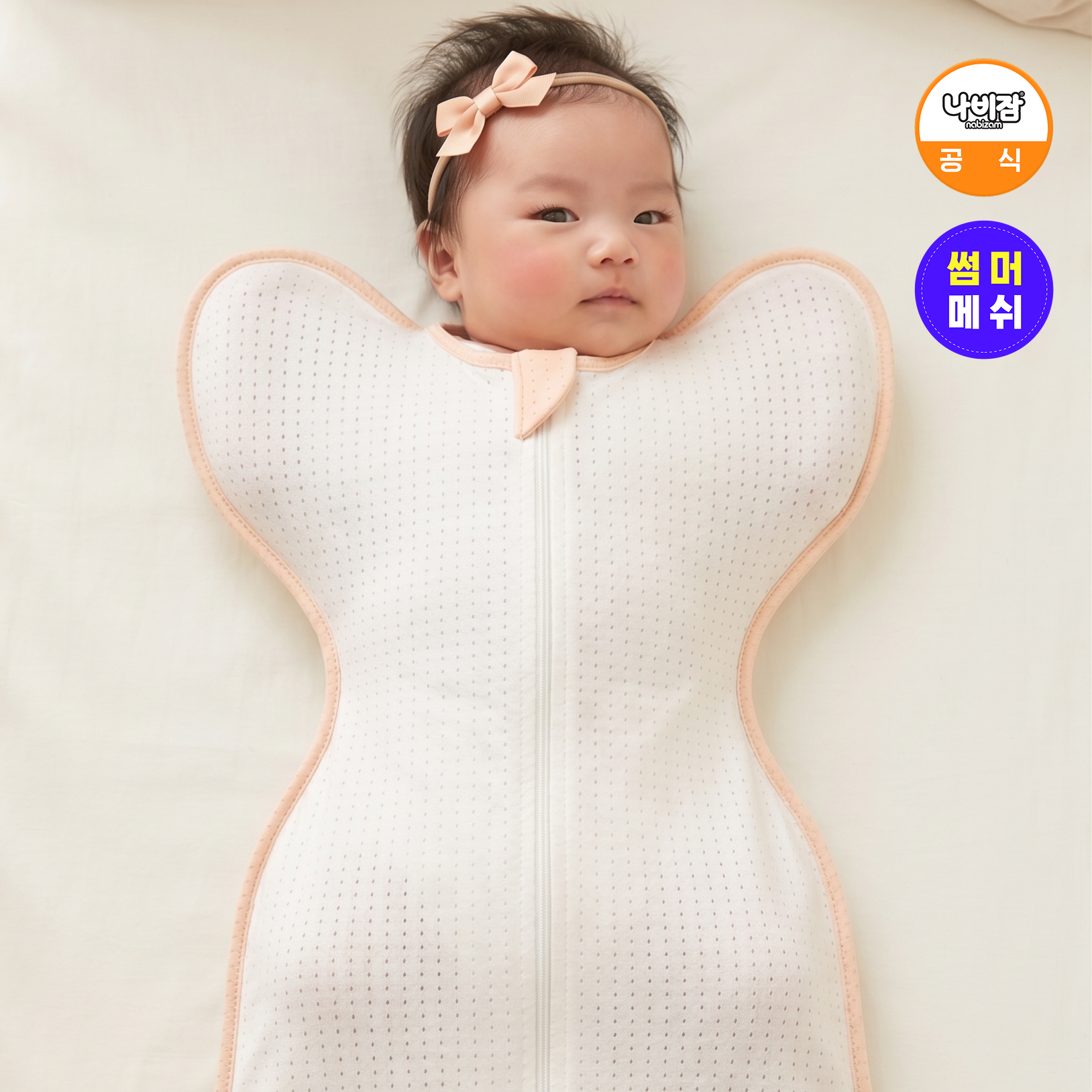 [국내생산] 나비잠 신생아 여름 속싸개 밤부메쉬 크림 2개 모음 스와들 업다운지퍼 모로반사 태열방지