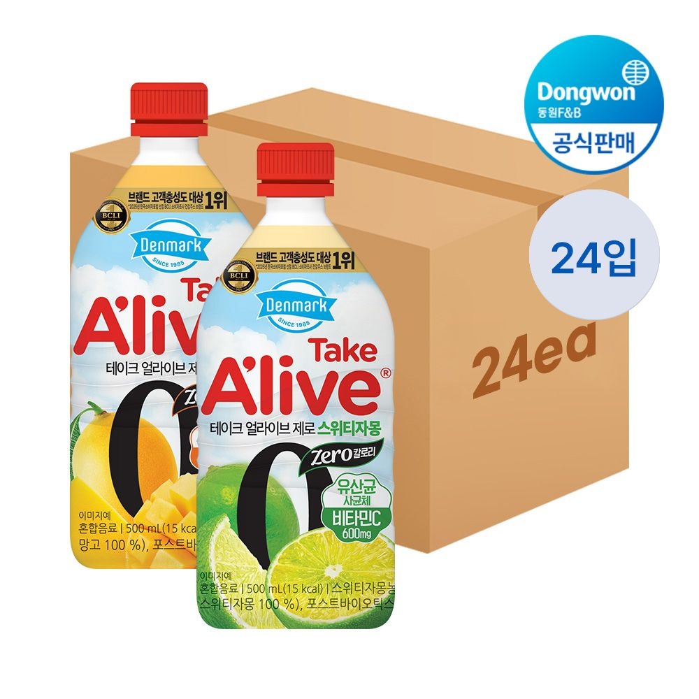 [롯데온]동원 덴마크 테이크얼라이브 제로 2종 500ml 24페트 (16,940원/무료)