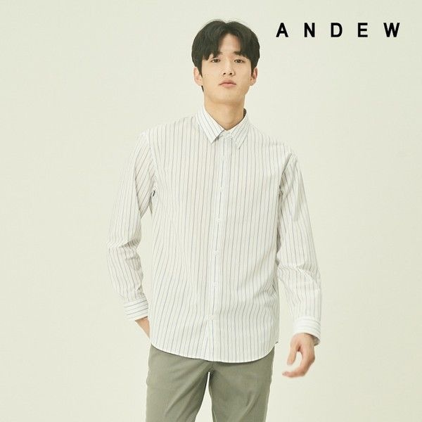 (현대Hmall) [하프클럽/앤듀]남성 세미오버핏 코튼폴리 스트라이프 셔츠(O211SH110P)