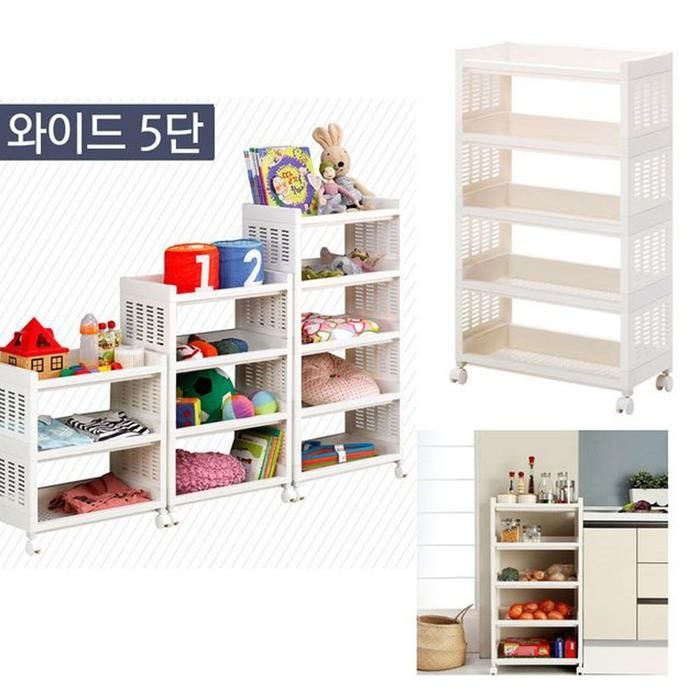 테드 이동식 트롤리 선반 와이드5단