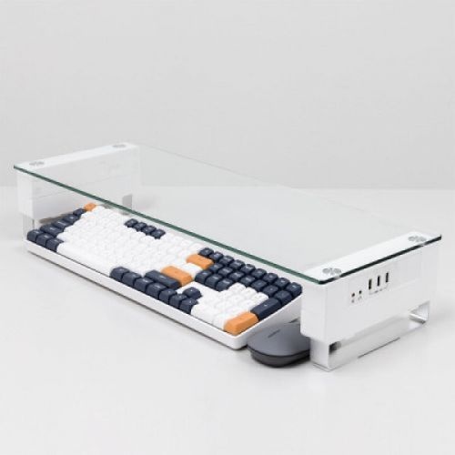 모니터받침대 R1 선반 높이조절 USB 강화유리