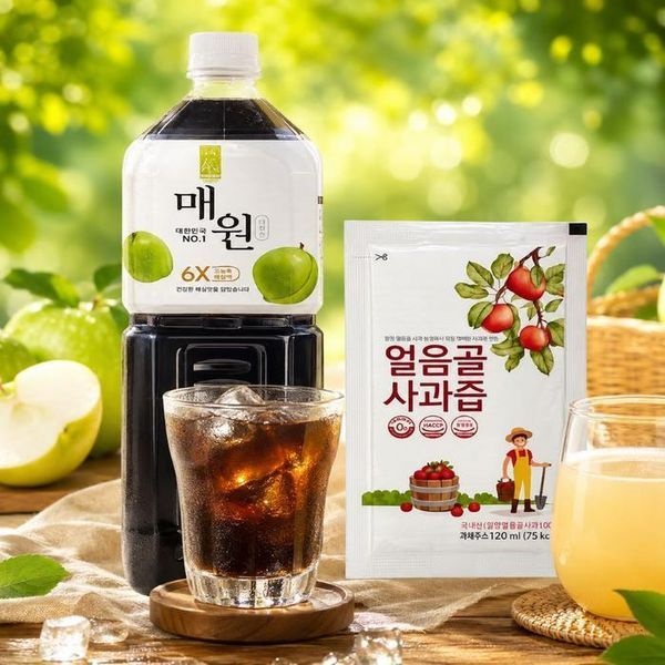 [하프클럽]매원 매실액기스 1500ml + 얼음골 사과즙 120ml 15포 선물세트
