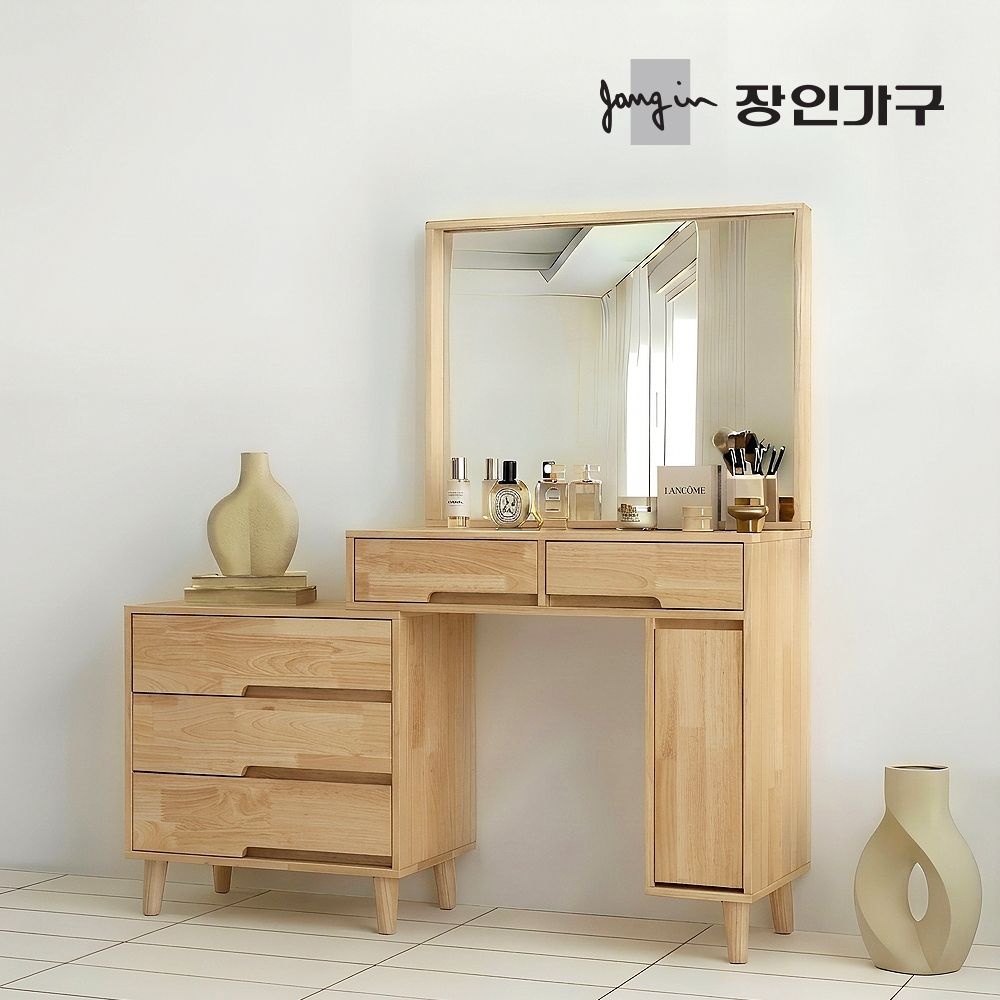 장인가구 (지정일배송/전국무료) 토니 고무나무 원목 확장형 서랍 거울화장대