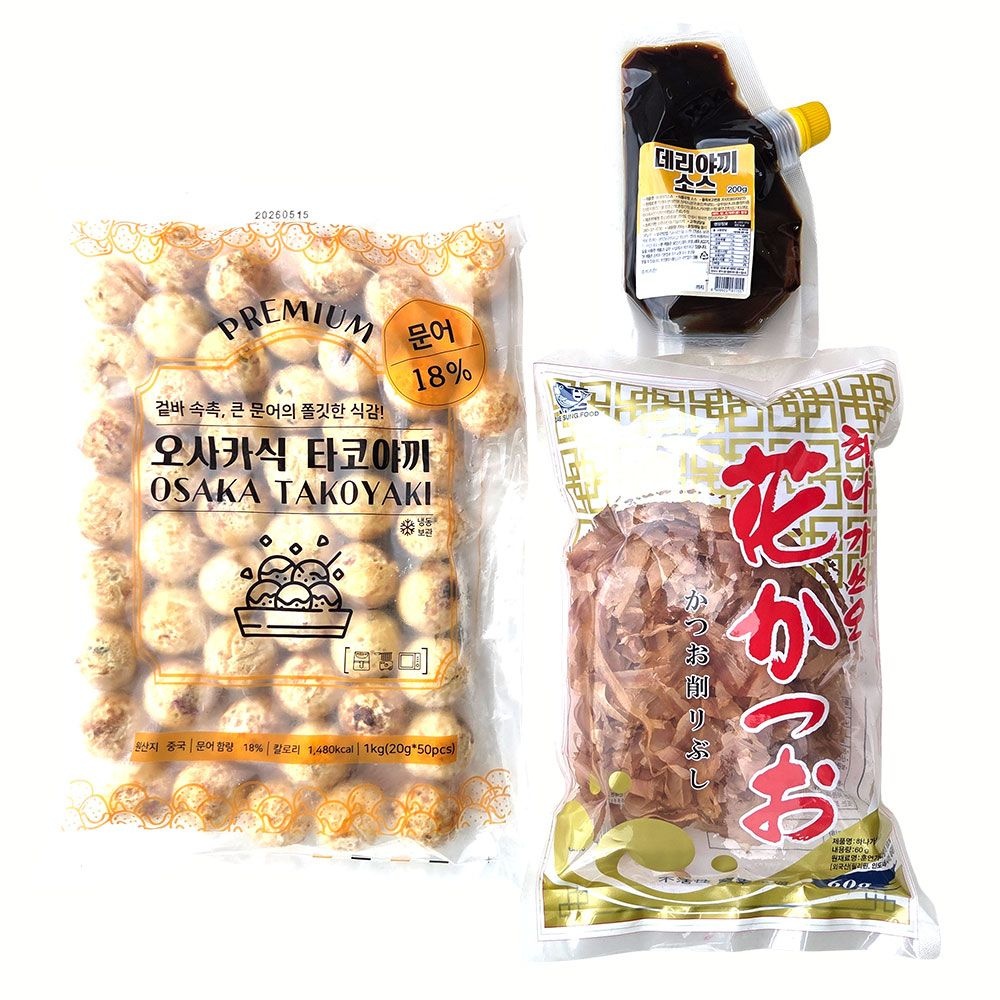 새마원 문어18% 오사카식 타코야끼 1kg + 데리야끼소스 200g + 하나가쓰오60g