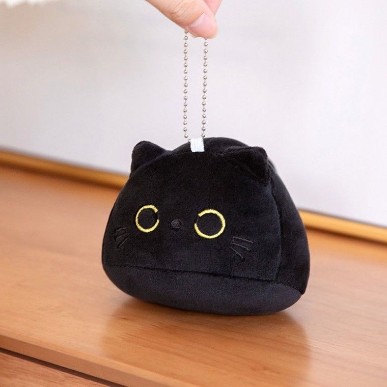 검은 블랙 고양이 냥이 인형 키링 9센티 꼬리 달린 행운의 깜냥이 동물 봉제 백팩 가방 열쇠고리J7