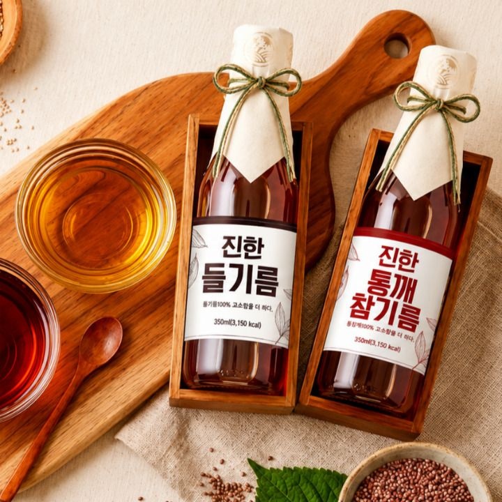 [1+1] 전통 압착 맑은 진한 참기름/들기름 350ml (총 2병)