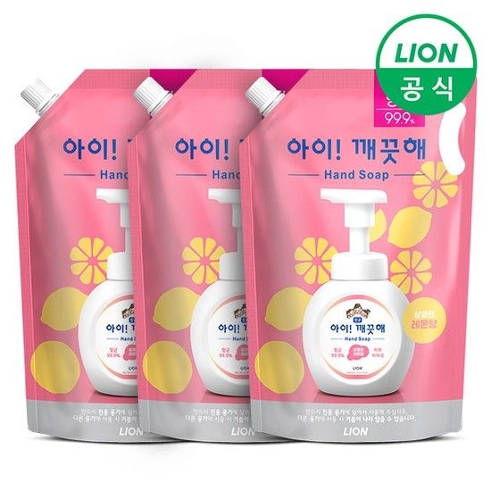 아이깨끗해 대용량 리필 1.8L 파우치 3개 손세정제 핸드워시 거품비누 (레몬/순) (1.레몬 1.8L 3개)