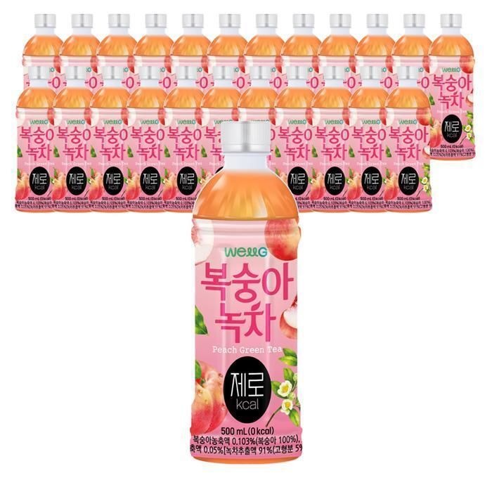 [패션플러스][스위츠]웰그린 스위츠 복숭아녹차 제로 500ml X 24PET 음료수 박스 (14374378)