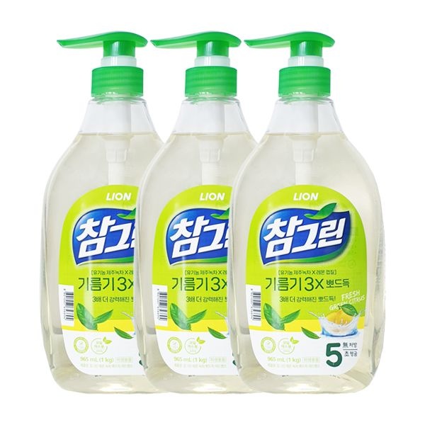 참그린 주방세제 녹차 기름기 뽀드득 용기 1kg x3