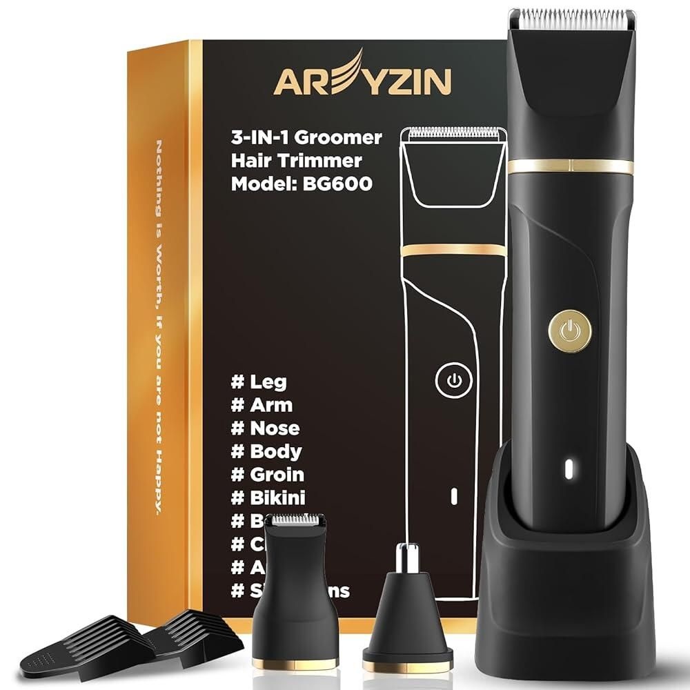 [해외] AREYZIN 남성용 바디 헤어 트리머 맨스케이프 3 in 1 전기 면도기 그루머 수염 코/귀털용 USB-C 호환교체 가능한 도크