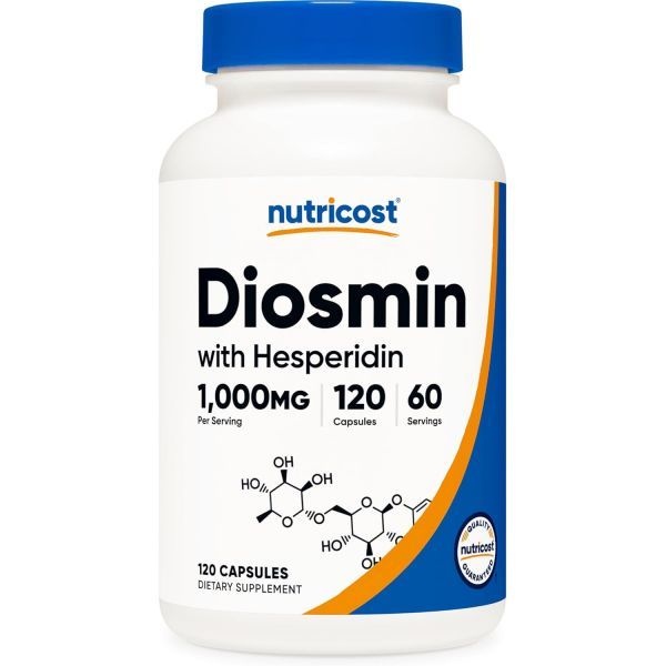 [해외] 뉴트리코스트 디오스민과 헤스페리딘(1000mg) 복합 120캡슐, 비건 | 1회 제공량당 디오스민 500mg 및 헤스페리딘 500mg,